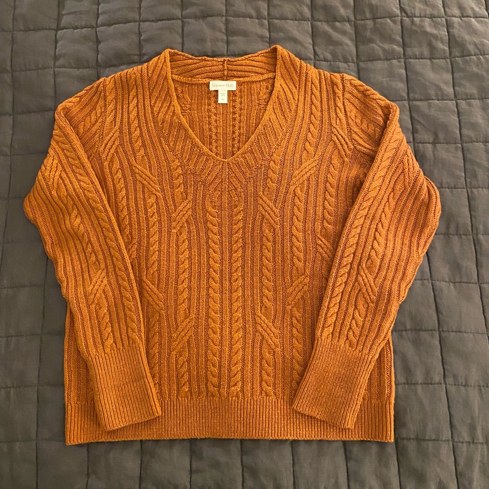 Garnet Hill Wool and Linen Shifted Cable Sweater